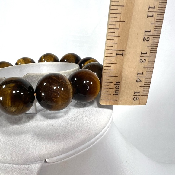 20mm Tiger Eye Gemstone Stretch Bracelet - Picture 4 of 5